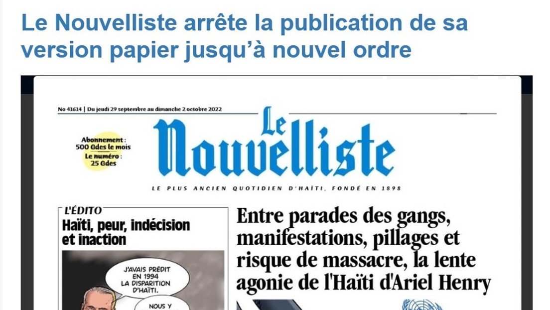 Uno de los principales periódicos de Haití deja de imprimirse por la crisis generalizada en el país